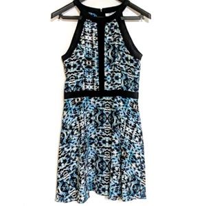 Parker Blue & Black Abstract Silk Nika Dress M